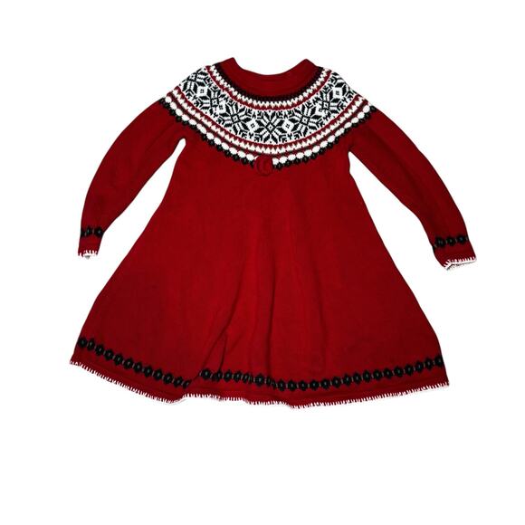 Hanna Andersson Girls Red Nordic Sweater Dress Size 5 Long Sleeve Holiday Winter - Picture 1 of 9